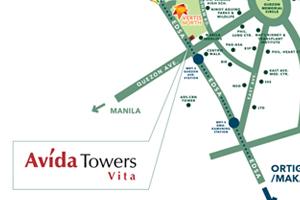 Avida Towers Vita in Vertis North location and vicinity map